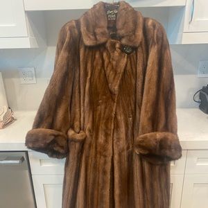 Real Mink Ben-Ric brown fur coat with matching fur hat
